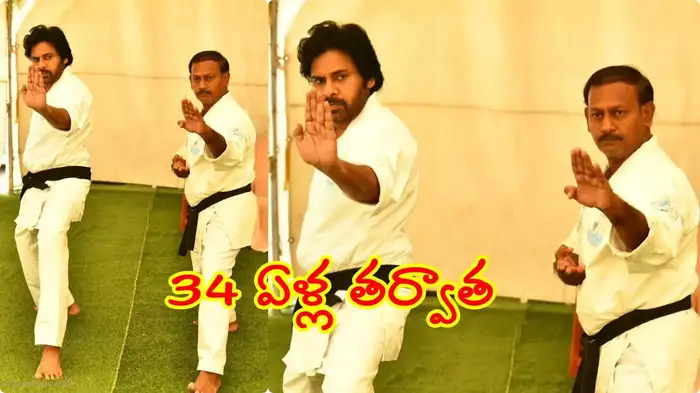 pawan met the senior an outstanding look in karate attire